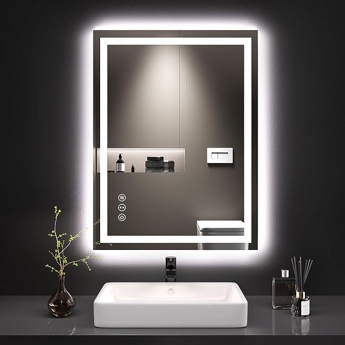 LOAAO 24"X32" LED Bathroom Mirror with Lights, Anti-Fog, Dimmable, Backlit + Front Lit, Lighted Bathroom Vanity Mirror for Wall, Memory Function, Tempered Glass, ETL Listed