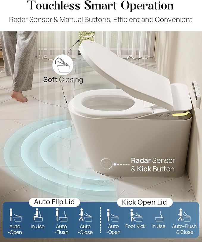 Smart Toilet with Bidet Built-in, Dual Nozzle Feminine Wash & Rear Wash, Auto Open/Close Lid, Heated Seat with Massage Vibration, Foam Shield, One Piece Elongated Toilet, Auto Flush & Dryer