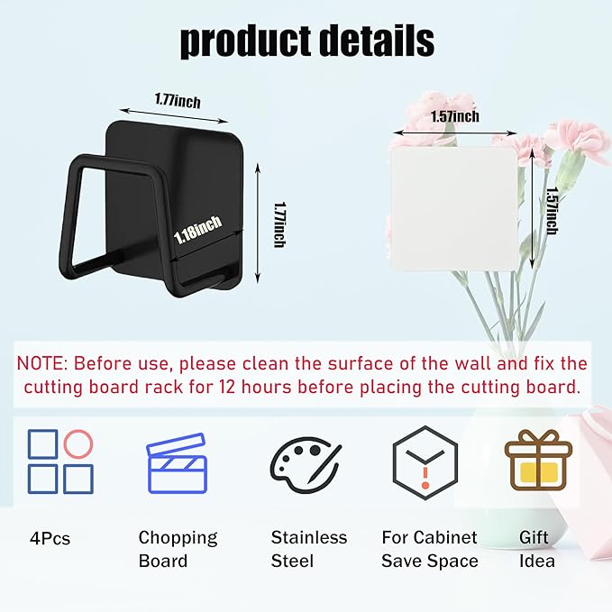 Aogigigio Under Cabinet Cutting Board Holder - 4 Pcs Cutting Board Holder Rack Storage Stainless Steel Under Shelf Counter Chopping Board(Black)