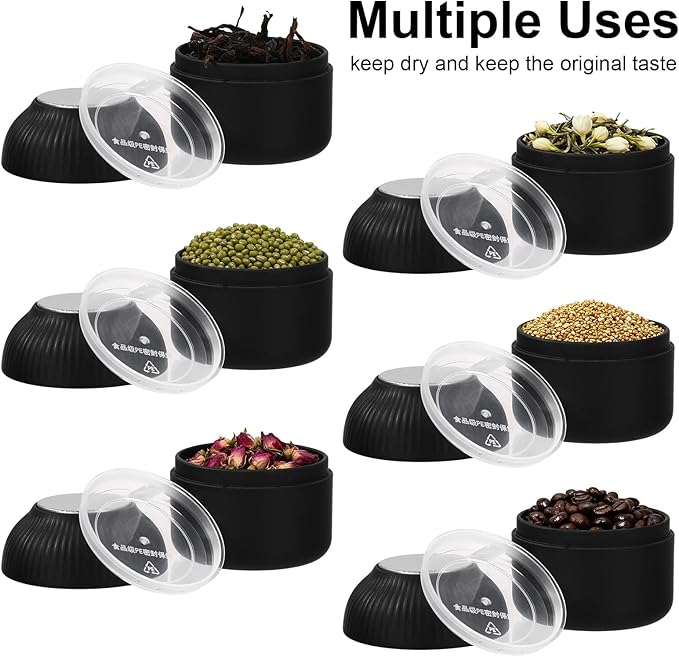 50 Pcs Mini Tea Tin Canister with Airtight Double Lids 2.5 oz Bulk Small Round Metal Tinplate Tea Tin Can Tiny Kitchen Containers for Loose Teas Spices Coffee Herb Sugar Candy (Black)