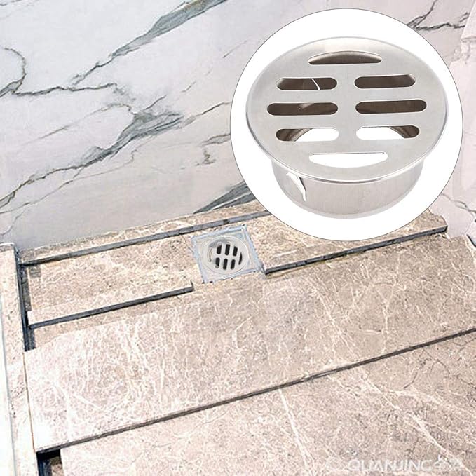 Floor Drain Cover, Stainless Steel Round Anti Blocking Round Grate Cover, Balcony Snap-in Drain Drain Strainers for Bathroom, Kitchen, Washroom, Patios(50 Flat Mouth)