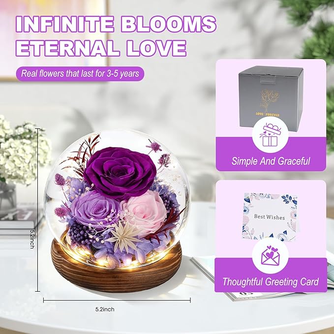 FIACO Mothers Day Flowers Gifts for Mom Flowers for Delivery Prime Birthday Gifts for Women Grandma Gifts Forever Preserved Fresh Eternal Rose in Glass Dome for Girlfriend Wife Her
