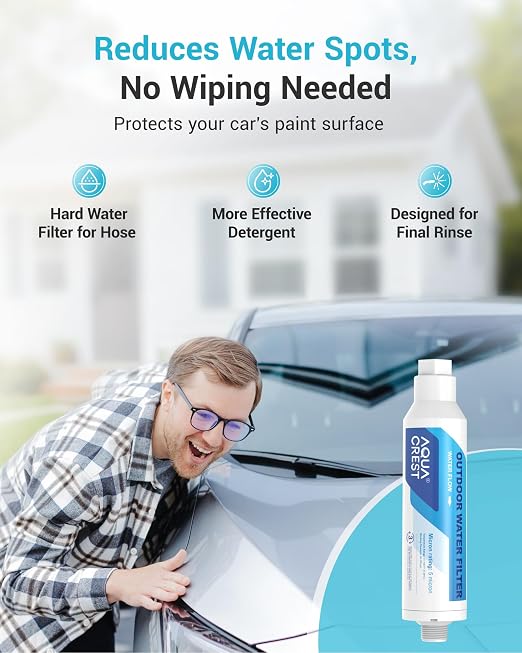 AQUA CREST Inline Water Filter, Dedicated for Car Washing, Yard Cleaning, Reduce Hard Water Spots, Soften Water, Upgraded Formula with 1 Flexible Hose Protector