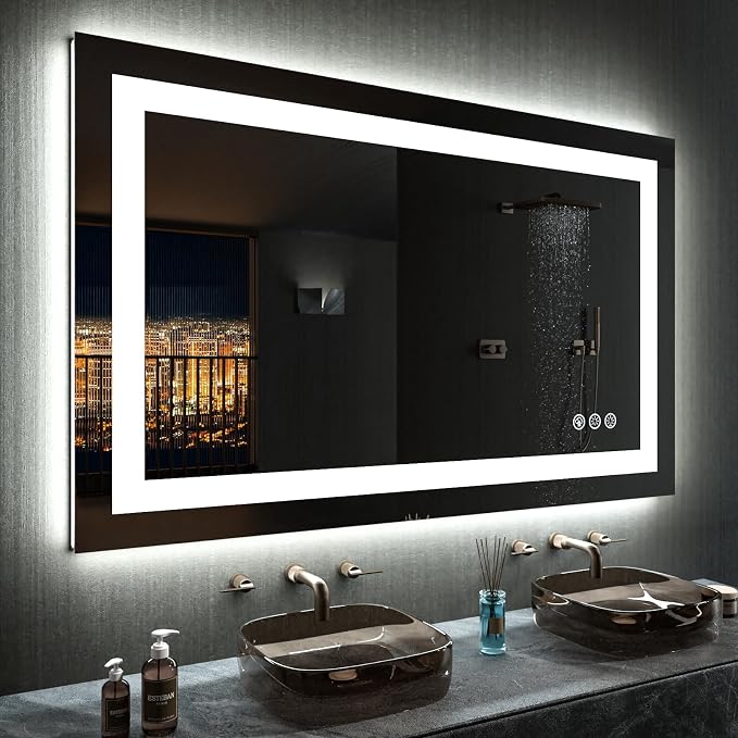 LOAAO 48"X28" LED Bathroom Mirror with Lights, Anti-Fog, Dimmable, RGB Backlit + Front Lighted, Bathroom Vanity Mirror for Wall, Memory Function, Tempered Glass, ETL Listed