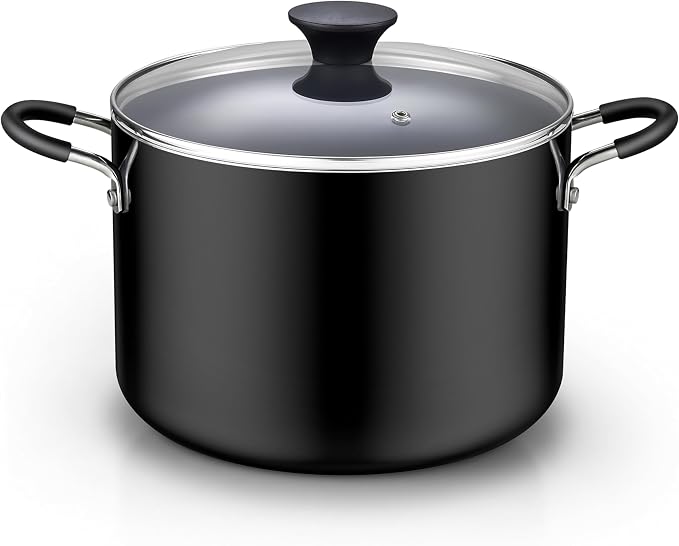 Cook N Home 8 Quart Non Stick Stock Pot with Lid, Large Pots for Cooking | Nonstick Soup Pot, Stockpot Induction Cookware - Oven & Dishwasher Safe, Black