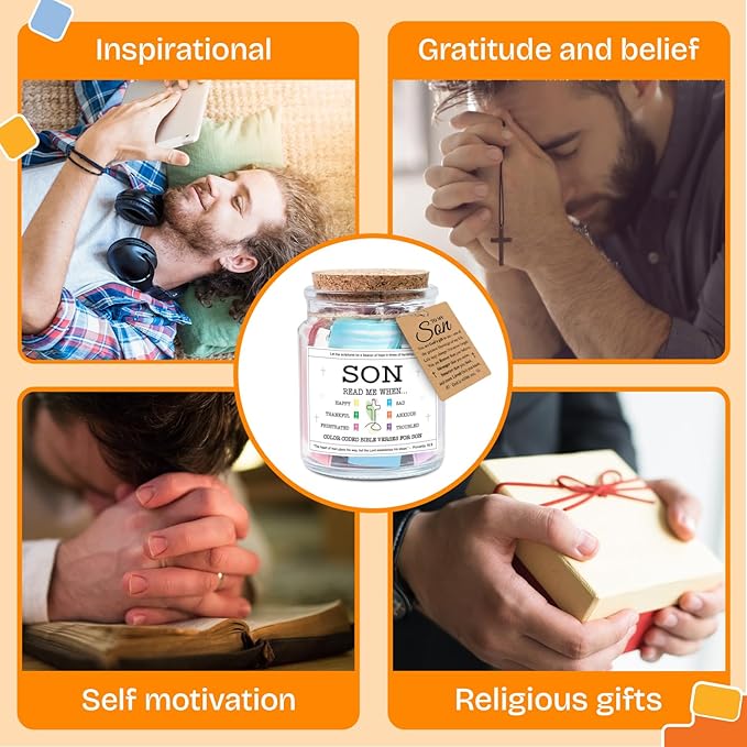NewEleven Gifts For Son - Christian Gifts for Young Men or Teen Boy - Confirmation, First Communion Gift for Boys, Teen Boys - Graduation Gift For Sons From Mom, Dad - Bible Verse Jar