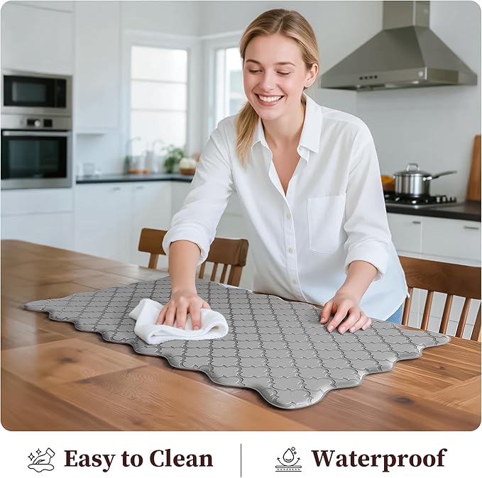 Arenarug Upgrade Scalloped Embossed Kitchen Mats for Floor 2PCS Cushioned Anti Fatigue Waterproof Foam Kitchen Rugs Non Slip Washable Comfort Standing Mat for Sink Laundry, 17.3"x30"+17.3"x59", Grey