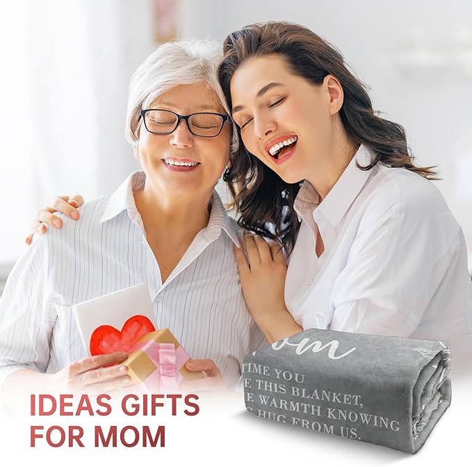GiltGlimmer Gifts for Mom Mothers Day, Mom Birthday Gifts Blanket, Moms Gift for Women from Daughter Son, We Love You Present for Mother Mommy Christmas 60" x 50", Grey