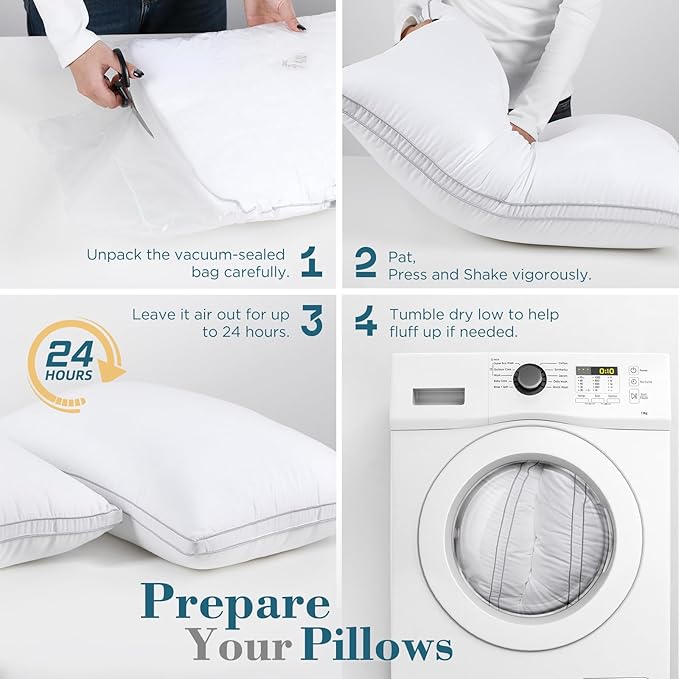 viewstar Bed Pillows Set of 2, Hotel Quality Cooling Down Alternative Gusseted Pillows for Side, Back, or Stomach Sleepers, White, 19" x 33"