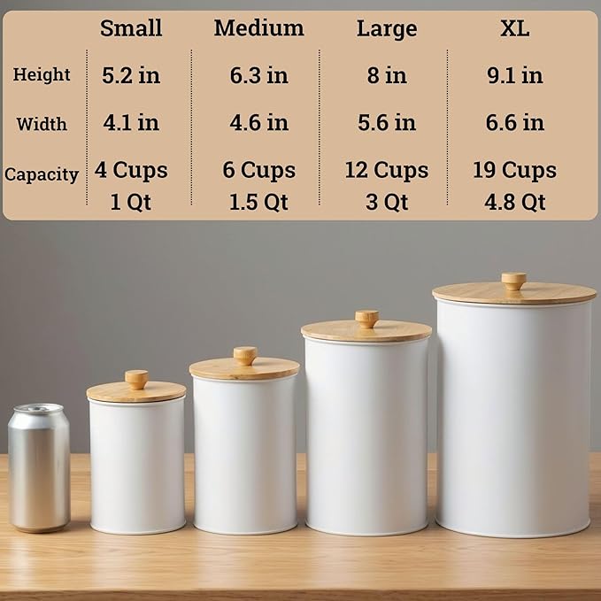 Kitchen Canisters for Countertop Set of 4 with Customizable Chalkboard Labels & Marker Pen - Big Iron Kitchen Canisters with Airtight Lids - White Canister Set - Flour and Sugar Containers Farmhouse