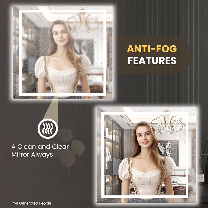 LOAAO 30"X30" LED Bathroom Mirror with Lights, Anti-Fog, Dimmable, Backlit + Front Lit, Lighted Bathroom Vanity Mirror for Wall, Memory Function, Tempered Glass, Safe to Use, ETL Listed