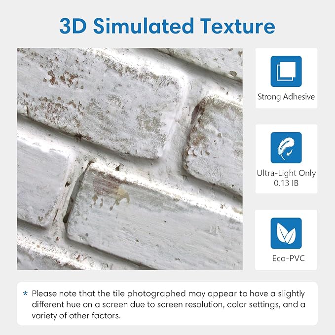 COMSTICKC 3D Faux Brick Wall Panel Peel and Stick, 10 Pcs of 12"X12", Small Size, Ultra-Light PVC Fake Brick Decorative Tiles Backsplash, Paintable, Not Real Brick (Whitewash -2)