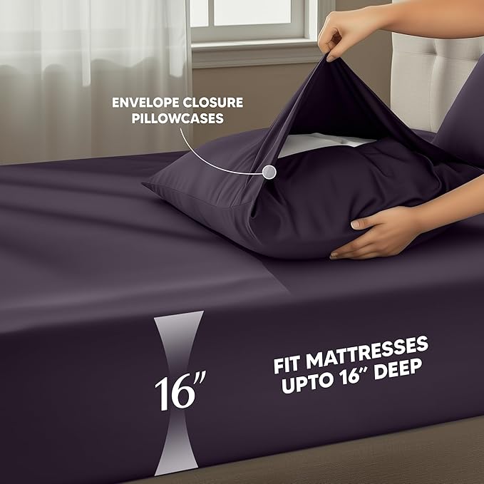 Utopia Bedding California King Size Sheet Set – 4 Piece Bed Sheets, Soft and Breathable Microfiber, Includes 1 Fitted Sheet, 1 Flat Sheet and 2 Pillowcases – Oeko Tex (Purple)