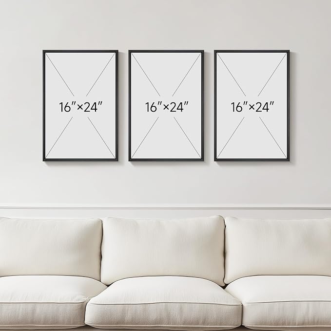 Framed Boho Black and White Abstract Wall Art, 3 Piece Modern Beige Canvas Prints Paintings Artwork for Walls, Black Geometric Pictures for Living Room Bedroom Hallway Office Wall Decor 16x24 In