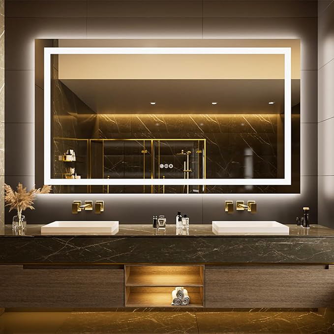LOAAO 68"X40" LED Bathroom Mirror with Lights, Anti-Fog, Dimmable, Backlit + Front Lit, Lighted Bathroom Vanity Mirror for Wall, Memory Function, Tempered Glass, Safe to Use, ETL Listed