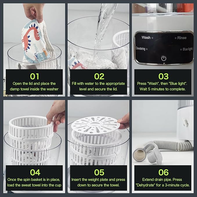 Portable Mini Washing Machine | Compact Deep Cleans Underwear, Baby Clothes, Small Laundry | Type-C, Spin-Dry & UV /4000 mAh Battery (WHTIE-4L)