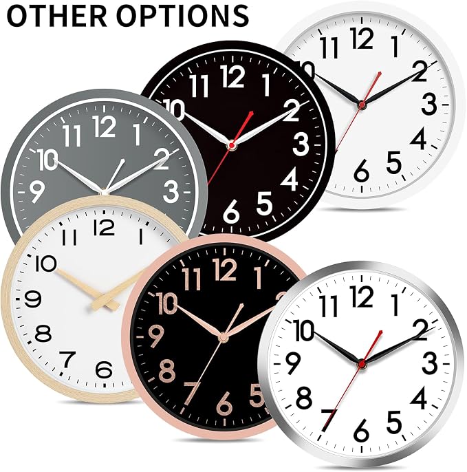 AKCISOT 12 Inch Wall Clock, Battery Operated Analog Clock, Silent Non-Ticking, Ideal for Bedroom, Bathroom, Kitchen, Office and School, Black