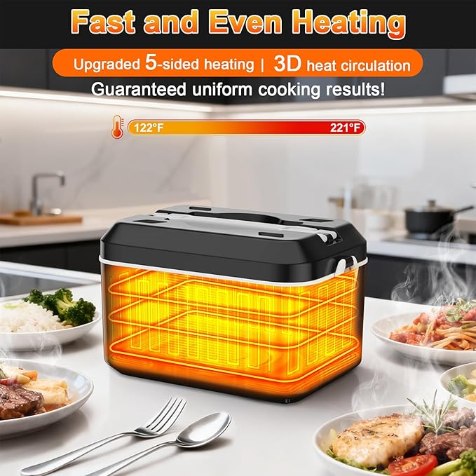 Heated Lunch Box,Electric Lunch Box, Lunch Box Battery Powered, Pro 24000mah,5.5 Cups Portable Food Heater-3D-5 Side Heating-Intelligent Temperature Control,Suitable For Trucks,Offices (Black/White)