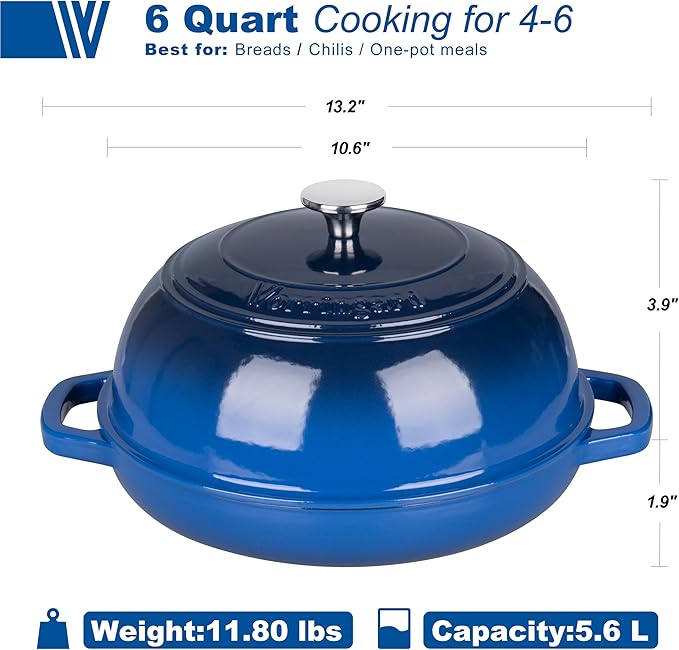 VORRINGARD Enameled Cast Iron Dutch Oven Pot with Lid, Bread Oven for Sourdough Bread Baking, Dutch Ovens with Bread Proofing Basket& Baking Supplies Set, 6 Quart, Blue