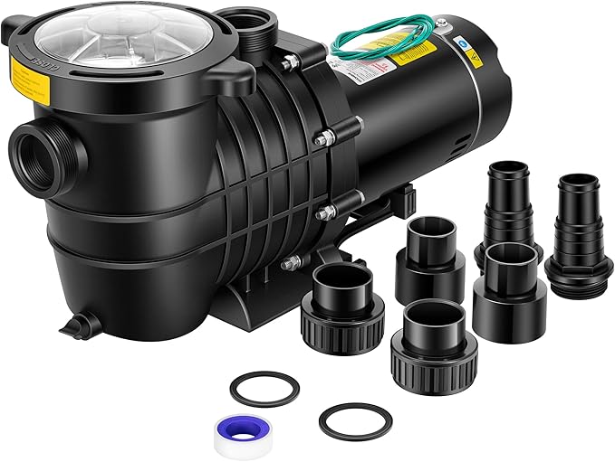 VIVOHOME 2.0HP 6500 GPH 115V Pool Pump, Self-Priming Energy Saving, 1.25" & 1.5" & 2" Inlet w/Strainer Basket for In/Above Ground Pools