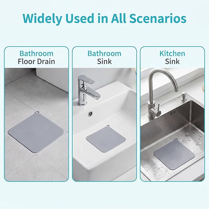 JJUNW 2Pack Silicone Tub Stopper, 8 x 8 Inch Drain Covers to Keep Bugs Out Universal Flat Drain Cover Sewer Anti-Odor Mat for Shower Tub Stopper Kitchen Laundry Bathroom