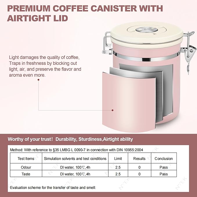 ShanSon Coffee Canister Airtight Coffee Container Stainless Steel Coffee Bean Storage Container with Scoop Coffee Canister for Beans Grounds Sugar Flour Tea Cereal,22OZ, Pink