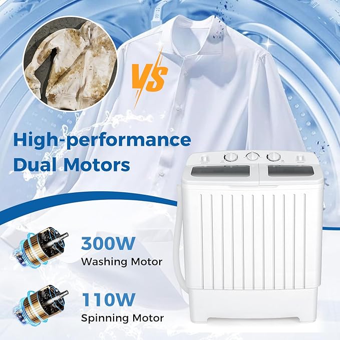 COSTWAY Portable Washing Machine, Twin Tub 20 Lbs Capacity, Compact Laundry Washer(12 Lbs) and Spinner(8 Lbs), Durable Design, Timer Control, Perfect for RV, Apartments and Dorms, Grey+White