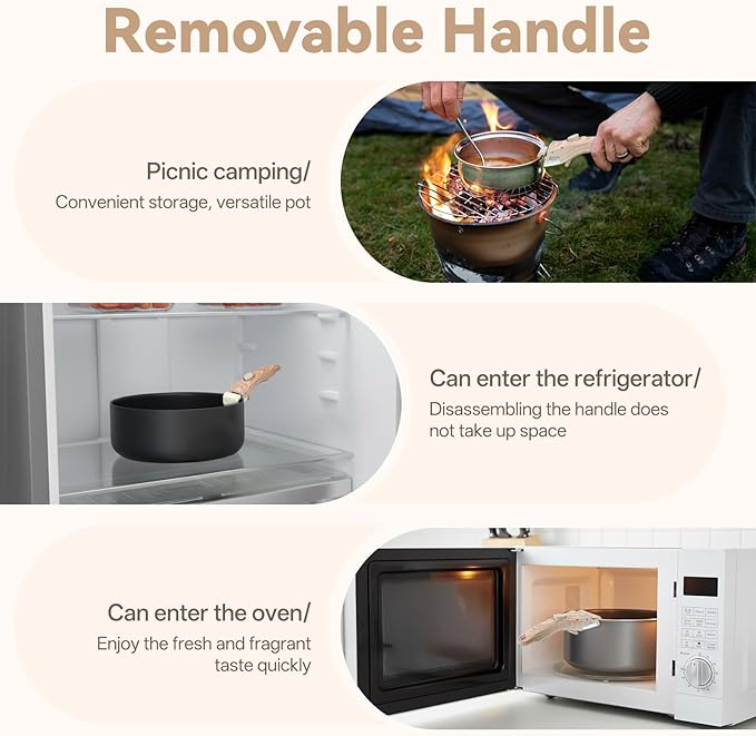 Removable Handle, 2 Pack Wood Detachable Handle for Pots and Pans, Universal Cookware Handles for Thin Edge Cookware