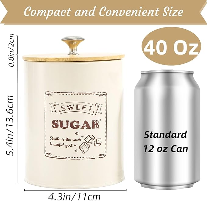 Youeon Metal Canisters Sets for the Kitchen, 40 Oz Coffee Sugar Tea Container Set, Farmhouse Style, Food Storage Containers with Lids for Countertop, Cabinet, Coffee Bar Decor, Beige