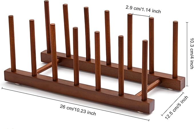 HBlife 6 Slots Teak Dish Plate Bowl Cup Book Pot Lid Cutting Board Drying Rack Stand Drainer Storage Holder Organizer Kitchen Cabinet（Keep Dry）