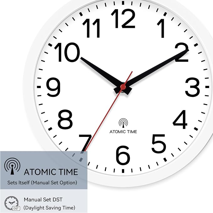 AKCISOT 10 Inch Wall Clock, Battery Operated Analog Clock, Silent Non-Ticking, Ideal for Bedroom, Bathroom, Kitchen, Office and School, White