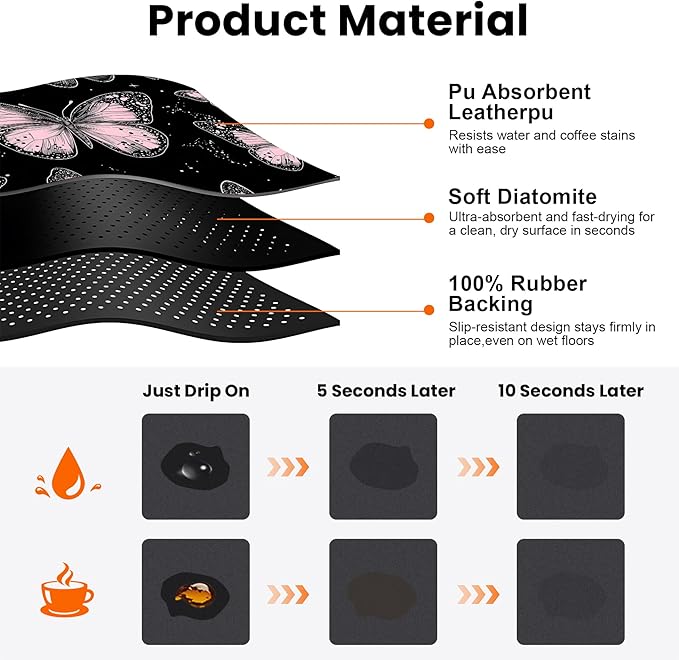 Coffee Mat 17"x32" - Extra Large Absorbent Non Slip Dish Drying Mat,Coffee Bar Accessories,Kitchen Counter Protector for Coffeemaker, Sink, Dining Decor