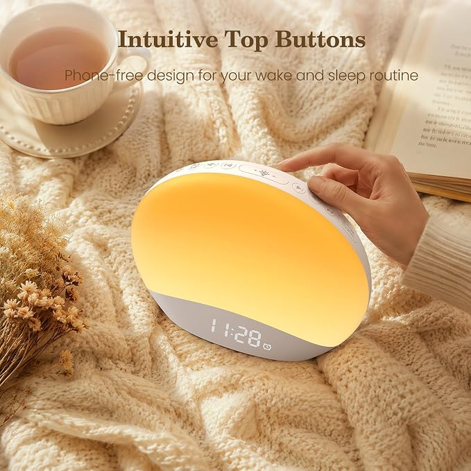 REACHER Sound Machine Sunrise Alarm Clock with Night Light, 26 Nature Inspired Sleep Sounds, 0-100% Dimmable Clock, Sunrise Lamp, Wake Up Light, Brown/Pink/White Noise Machine for Babys, Adults, Kids