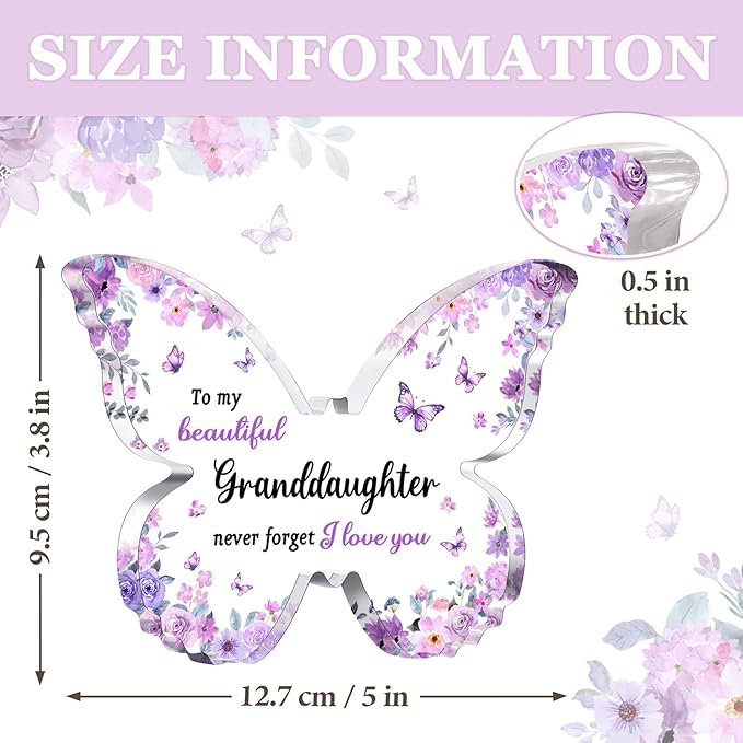 Granddaughter Gifts from Grandma Grandpa - Unique Purple Butterfly Acrylic Plaque Desk Decor - Mothers Day Christmas Valentines Day Graduation Gift for Granddaughter - 5 x 3.8 x 0.5 inches