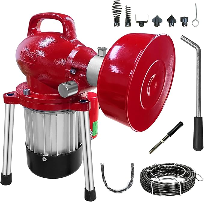 Drain Cleaner Machine 40FT, 350W 2 Cables, Electric Drain Auger for 3/4" to 4" Pipes, Electric Drain Auger with 6 Cutters for Toilet, Sewer, Bathroom, Sink and Shower