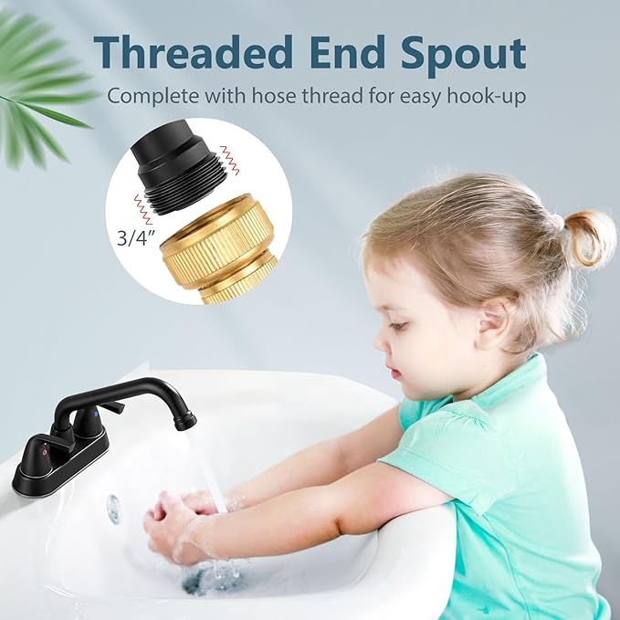 Aolemi Laundry Sink Faucet 4 Inch Centerset, Utility Sink Faucets with Swivel Spout and 3/4" NPT Threaded End, 2-Handle Faucet for Laundry or Utility Room, Matte Black