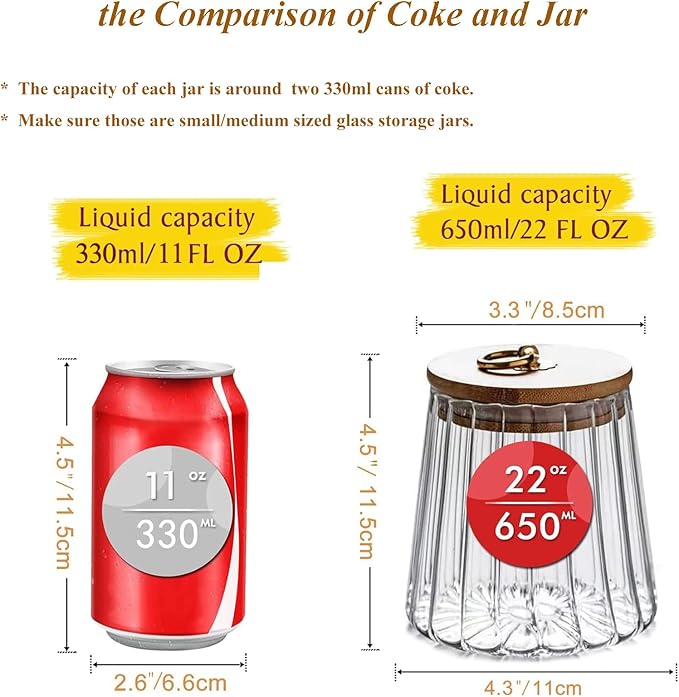 Viovian 22 OZ Glass Storage Jar with Lid and Spoon Clear Coffee Canister Cute Decorative Glass Sugar Container for Food Sugar Tea 650ml