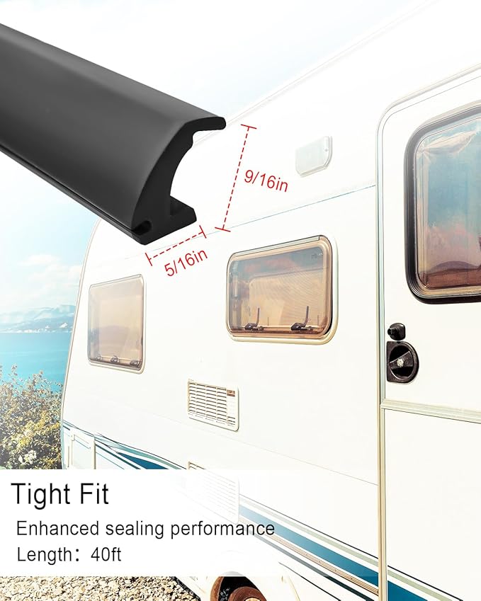 RV Window Seal - 5/16" x 9/16" Waterproof RV Window Rubber Seal Strip, Car Window Glass Edge Weather Stripping, Windshield Locking Gasket for Camper Marine Boat Truck, 12.3M Freely Cut Seal 40FT