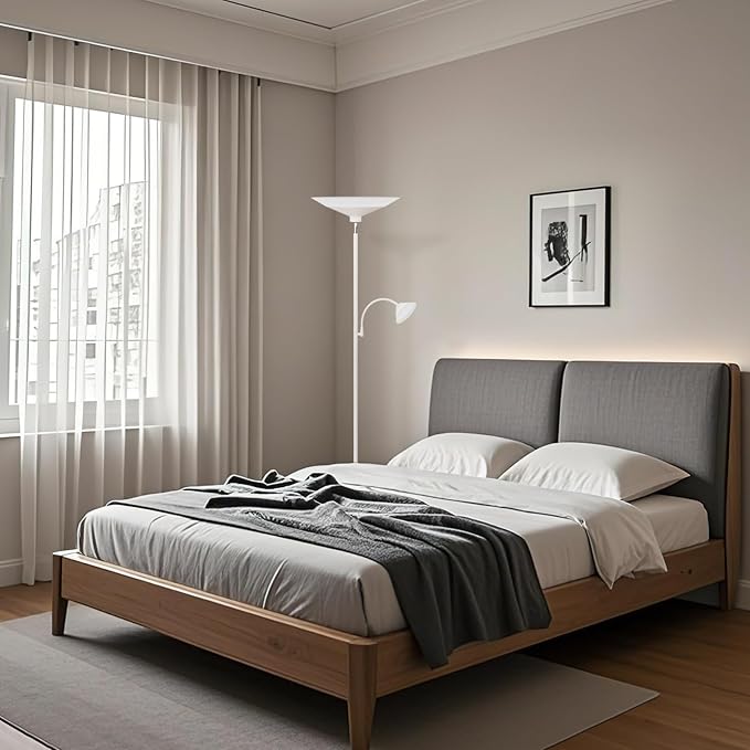 SIBRILLE Upgraded 2-Light Torchiere Floor Lamp - 34W Color Changing Standing Lamp with Remote, Rotatable Floor Reading Light, Modern Standing Light with for Living Room Bedroom Office, White