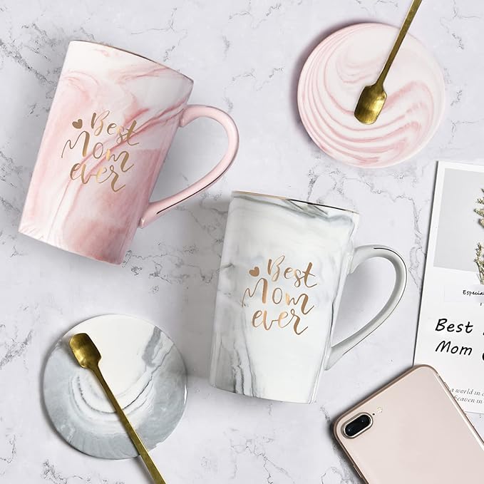 YHRJWN Mothers Day Gifts for Mom, Best Mom Ever Coffee Mug, Mom Birthday Gifts from Daughter Son, Moms Gift Idea for Christmas, Mothers Day, Valentines Day, Present for Moms Mothers, 14 Oz Gray