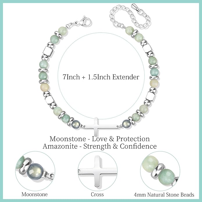 JoycuFF 𝗚𝗶𝗳𝘁𝘀 𝗳𝗼𝗿 𝗪𝗼𝗺𝗲𝗻 𝗠𝗼𝗼𝗻𝘀𝘁𝗼𝗻𝗲 𝗕𝗿𝗮𝗰𝗲𝗹𝗲𝘁 Amazonite Colorful Imperial Jasper Stainless Steel Beads Bracelets, Mothers Day Birthday Christmas Valentines Graduation Gifts