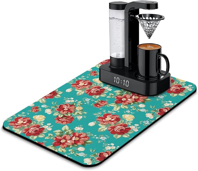 Coffee Bar Mat Accessories for Countertop Absorbent Hide Stain Rubber Backed Dish Drying Mats for Kitchen Counter Draining Pad Decor Gift(24x16in)
