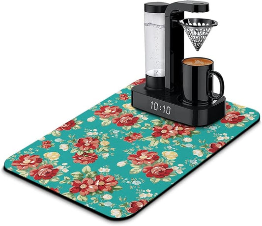 Coffee Bar Mat Accessories for Countertop Absorbent Hide Stain Rubber Backed Dish Drying Mats for Kitchen Counter Draining Pad Decor Gift(24x16in)