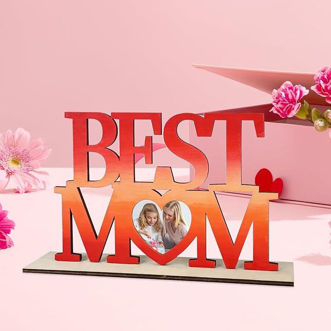 COCHIE DIY Unfinished Mother's Day Photo Frame Wood Crafts to Paint, 2 Picture Frame Painting Craft Kit, Wooden Crafts Classroom Activities, Best Gift for Mom from Daughter, Son (Mom)