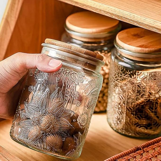 ANSQU Vintage Glass Jar with Lid, 23.7oz Airtight Glass Food Storage Container for Kitchen Counter, Pantry, Decorative Jar for Coffee, Tea, Sugar, Gratitude Jar for Mother' Day