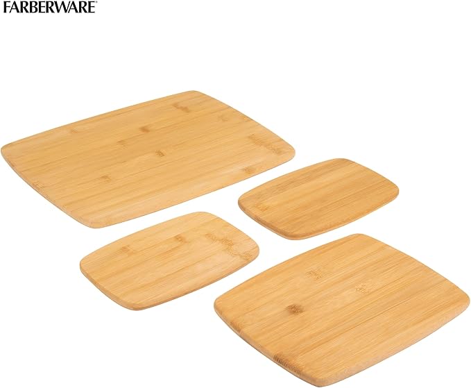 Farberware 4-Piece Bamboo Cutting Board Set - Reversible Boards for Chopping, Slicing, Charcuterie and Meal Prep - Kitchen Essential, Housewarming or Back-to-School Gift