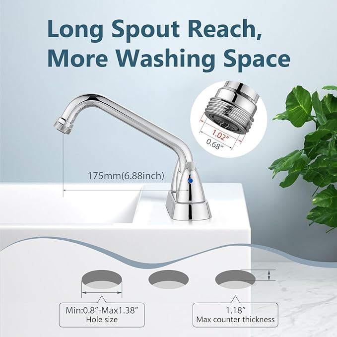 Aolemi Laundry Sink Faucet 4 Inch Centerset, Utility Sink Faucets with Swivel Spout and 3/4" NPT Threaded End, 2-Handle Faucet for Laundry or Utility Room, Polish Chrome