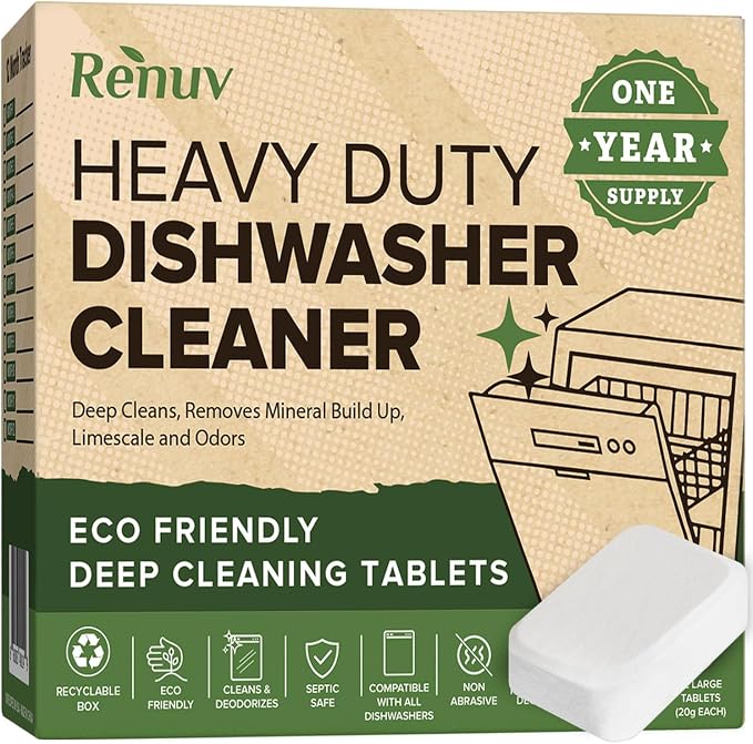 Renuv Garbage Disposal Cleaner + Dishwasher Cleaner - Heavy Duty Kitchen Appliance Deep Cleaning, Descaling and Deodorizing, (12 Tablets of each)