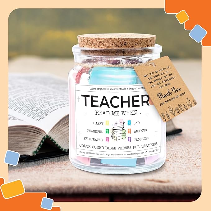 NewEleven Teacher Gifts For Women, Men - Teacher Gifts, Appreciation, Thank You Present, Inspiratonal Gift For Teachers From Student - Bible Verse Jar