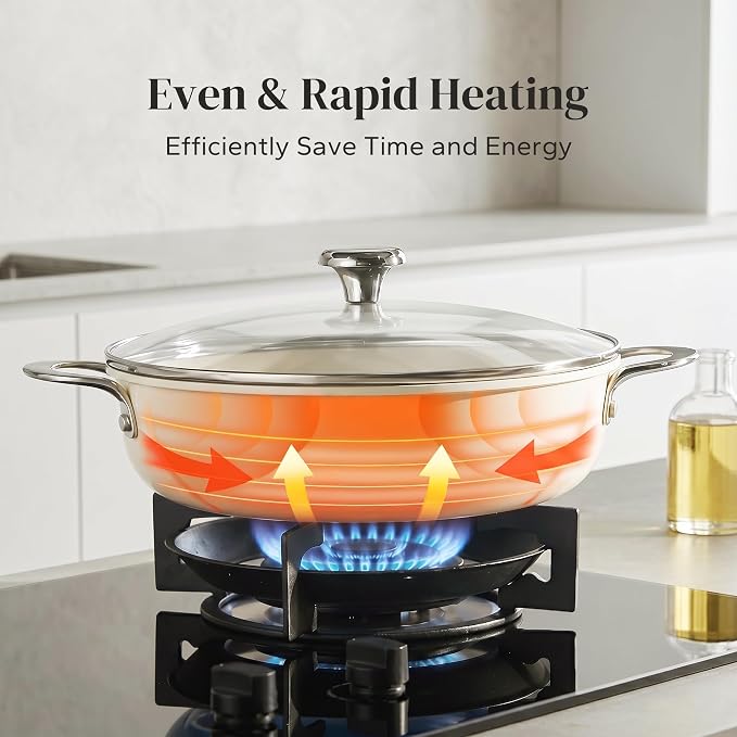 Redchef Ceramic Stock Pot, 4 QT Soup Pot with lid, Induction Cooking Pot Stockpot for All Stoves, Nonstick Pasta Pot for Stews, Even Heating, Stay Cool Handle, Oven/Dishwasher Safe, PFAS Free (Beige)